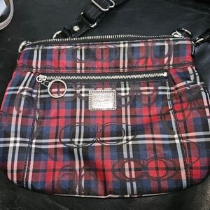 Coach Poppy Signature Red Plaid Crossbody Bag